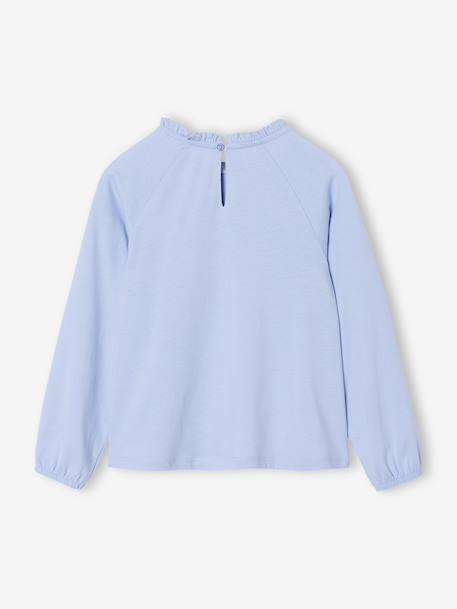 Shirt van Engels borduurwerk voor meisjes bleekblauw+donkergroen+ecru+marineblauw+zachtpaars - vertbaudet enfant 