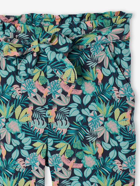 Driekwartmeisjesbroek voor meisjes met bloemenprint marineblauw+rood - vertbaudet enfant 