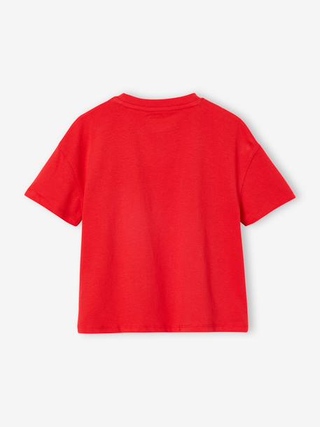 Effen Basics meisjesshirt met korte mouwen abrikoos+rood - vertbaudet enfant 