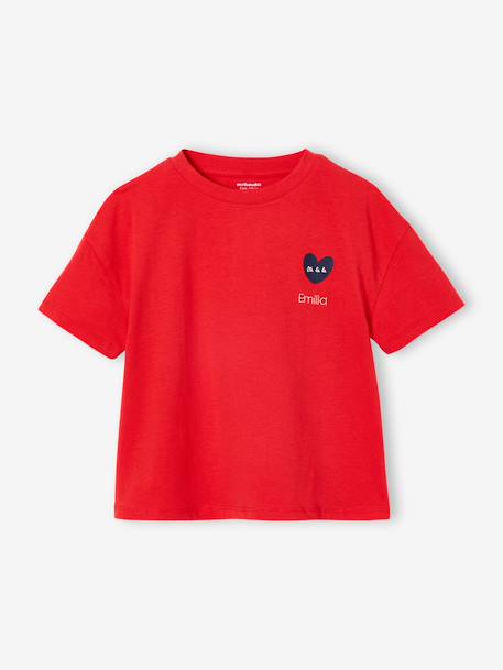 Effen Basics meisjesshirt met korte mouwen abrikoos+rood - vertbaudet enfant 