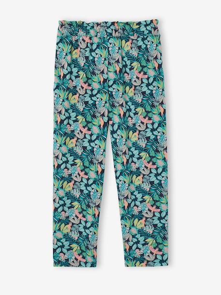 Driekwartmeisjesbroek voor meisjes met bloemenprint marineblauw+rood - vertbaudet enfant 