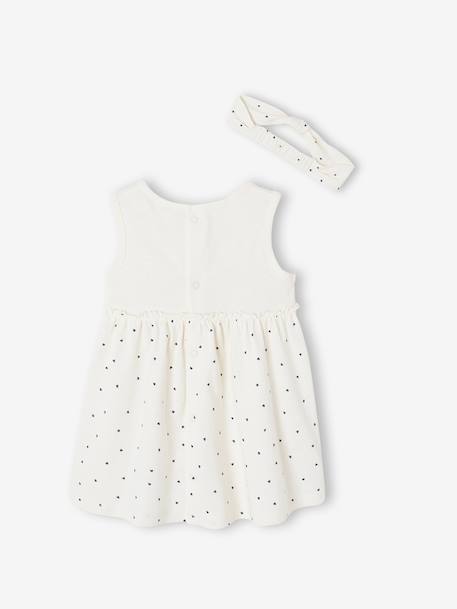 Jurk met bijpassende haarband babymeisje beige+donkergroen met print+roze (poederkleur) - vertbaudet enfant 
