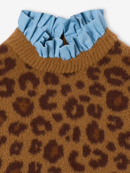 Trui voor meisjes capsulecollectie familie Luipaard kraag in chambray bruin - vertbaudet enfant 