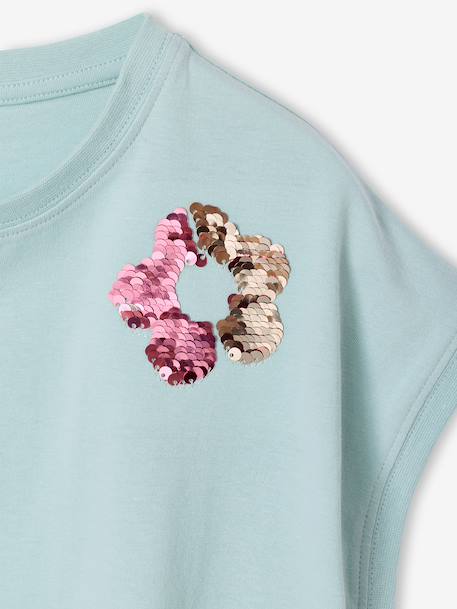 T-shirt fille motifs sequins écru+lilas+vert d'eau - vertbaudet enfant 