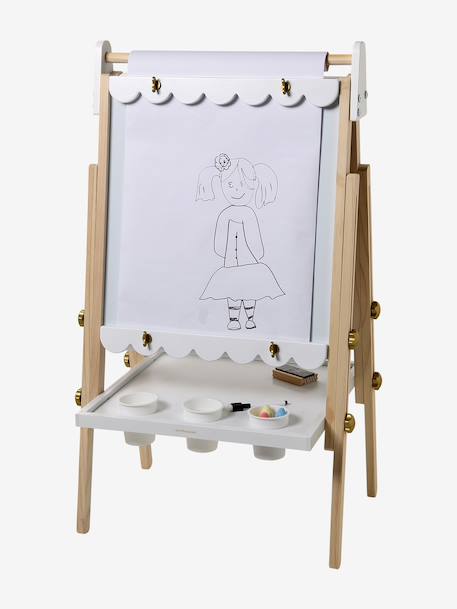 Tableau pliable et réglable en hauteur 3 en 1 en bois FSC® blanc+multicolore+Rose - vertbaudet enfant 