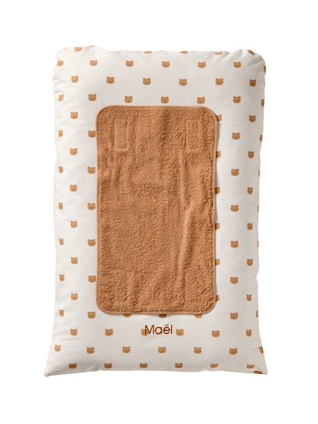 Housse matelas à langer personnalisable beige imprimé+écru / vert feuille+multicolore+vert sauge - vertbaudet enfant 