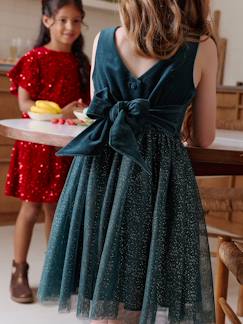 -Robe Noël fille en velours et tulle brillant 