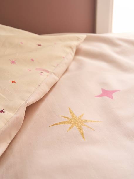 Bedovertrek + omkeerbare kussensloop voor kinderen BIRDY, met gerecycled katoen roze (poederkleur) - vertbaudet enfant 