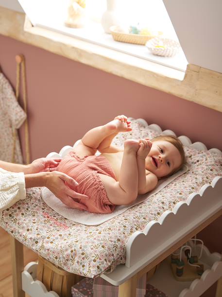 Matelas à langer + 2 tapis de change personnalisable FLORA blanc imprimé - vertbaudet enfant 