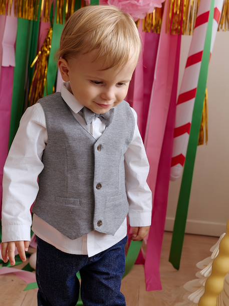 Babyset voor jongens met hemd, vlinderdas en vest wit - vertbaudet enfant 
