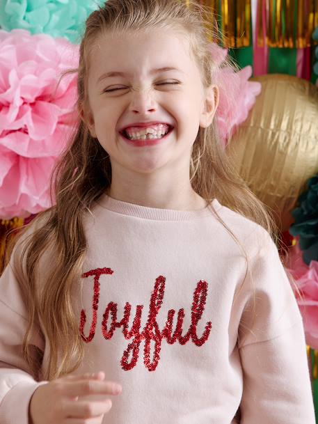 Sweat fille noël message en sequins rose poudré - vertbaudet enfant 