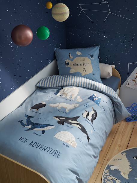 Parure housse de couette + taie d'oreiller enfant PÔLE NORD, avec coton recyclé bleu océan - vertbaudet enfant 