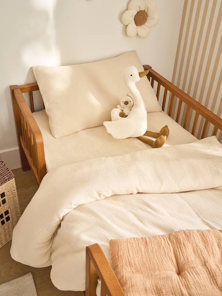 Babyset dekbedovertrek + kussensloop effen in biologisch katoenen gaas* okergeel+saliegroen+vanille - vertbaudet enfant 