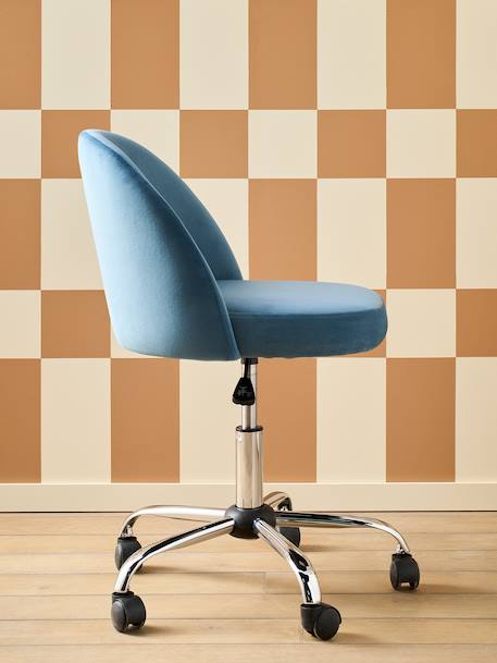 Chaise de bureau à roulettes enfant en velours bleu+rose poudré - vertbaudet enfant 