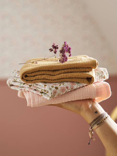 Set van 3 luiers van katoenen gaas FLORA karamel - vertbaudet enfant 