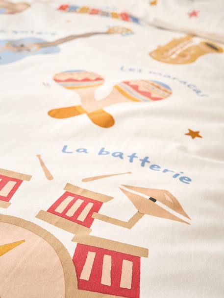 Bedset dekbedovertrek + kussensloop voor kinderen MUSIQUE LEXIQUE met gerecycled katoen wit, bedrukt - vertbaudet enfant 