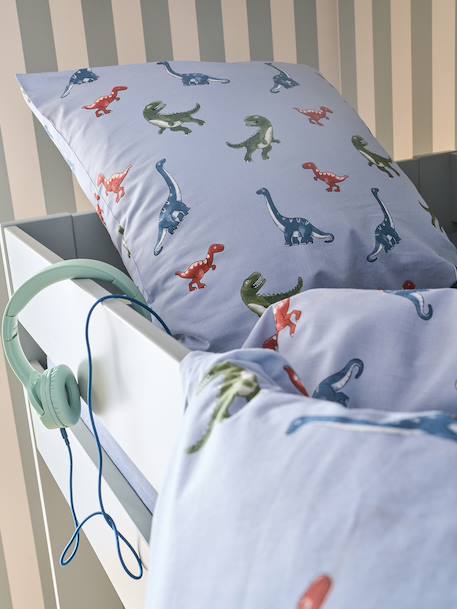 Parure housse de couette + taie d'oreiller enfant avec coton recyclé DINO FRIENDS bleu glacier - vertbaudet enfant 