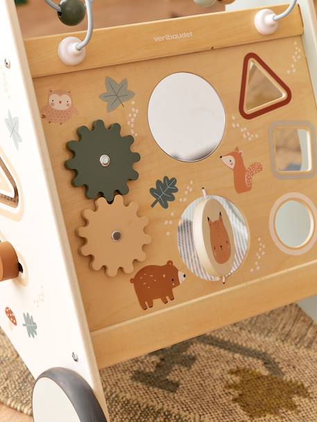 Chariot de marche avec freins en bois FSC®100% bois+jaune+rouge - vertbaudet enfant 