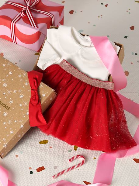 Babyset voor babymeisjes, t-shirt, rok, heupband, kerstcadeauset rood - vertbaudet enfant 