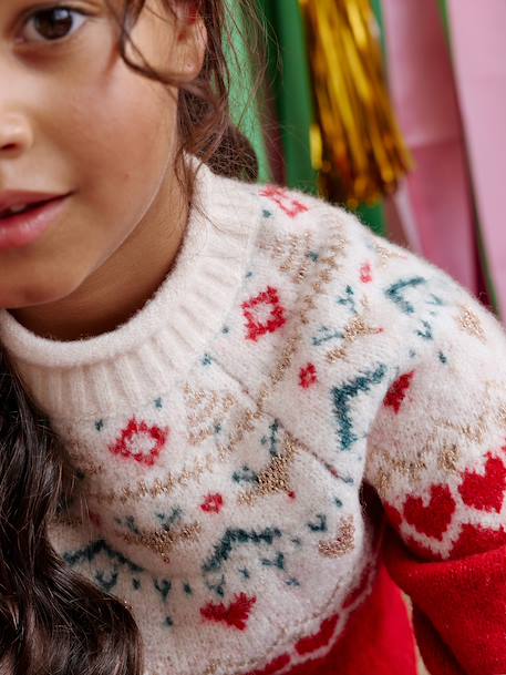 Pull fille noël jacquard rouge - vertbaudet enfant 