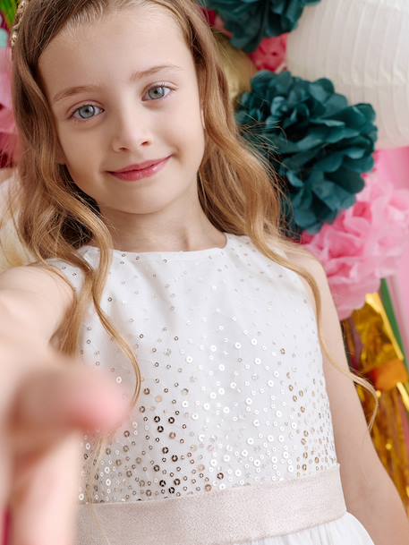 Robe fille noël à sequins et tulle écru - vertbaudet enfant 