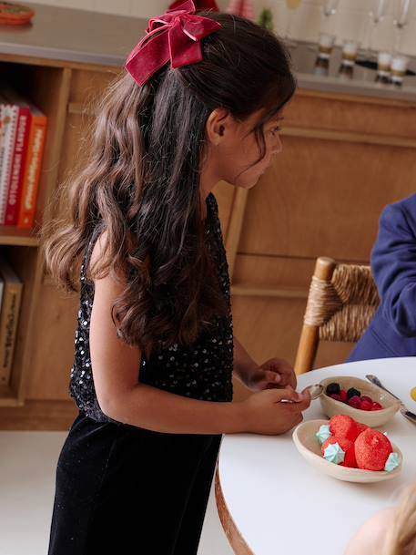 Fluwelen jumpsuit met pailletten voor meisjes zwart - vertbaudet enfant 