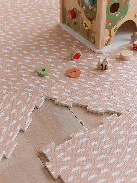 Groot tapijt met 9 schuimtegels ecru+rood+rozen - vertbaudet enfant 
