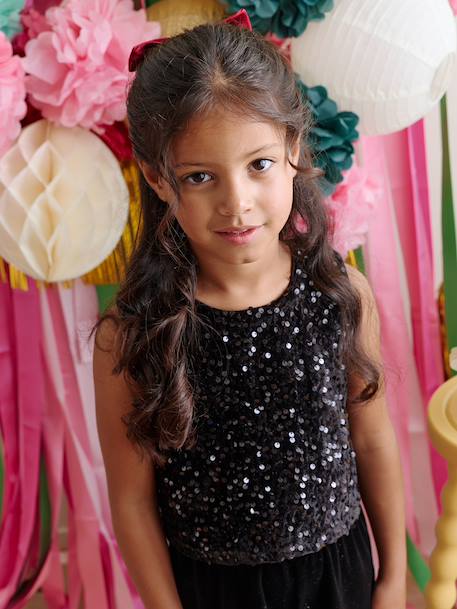 Combinaison fille bi-matière sequins et velours noir - vertbaudet enfant 