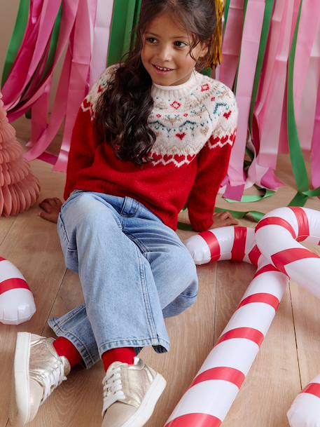 Pull fille noël jacquard rouge - vertbaudet enfant 