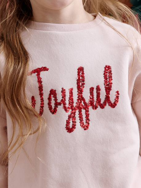 Sweat fille noël message en sequins rose poudré - vertbaudet enfant 