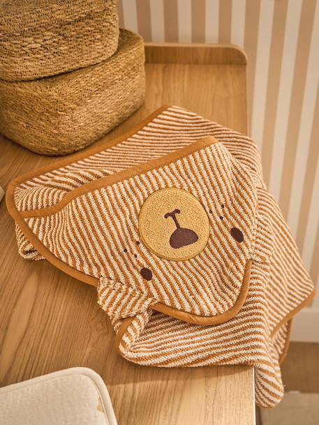 Cape de bain et gant de toilette PETIT OURS, avec coton recylé rayé beige - vertbaudet enfant 