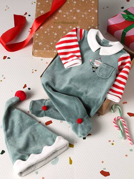 Kerstset pyjama + muts baby unisex dennengroen - vertbaudet enfant 