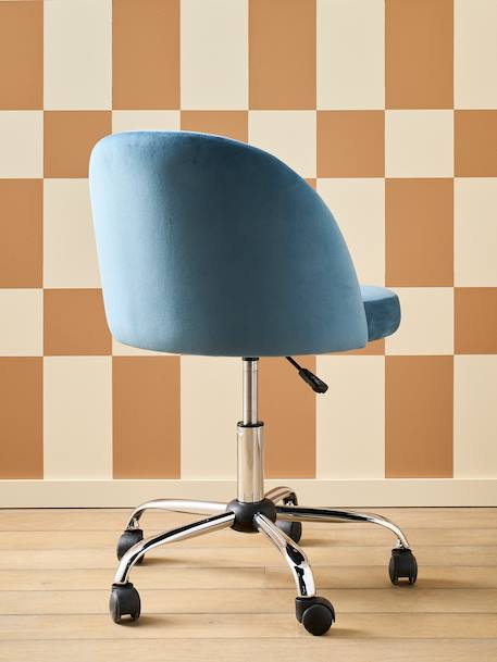 Chaise de bureau à roulettes enfant en velours bleu+rose poudré - vertbaudet enfant 