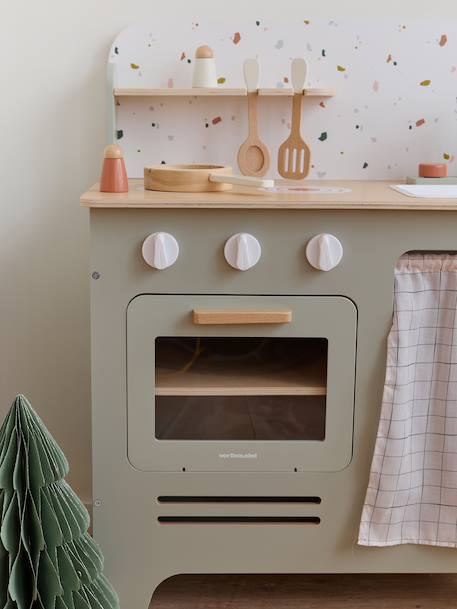 Cuisine en bois FSC® avec accessoires écru+rose+vert sauge - vertbaudet enfant 