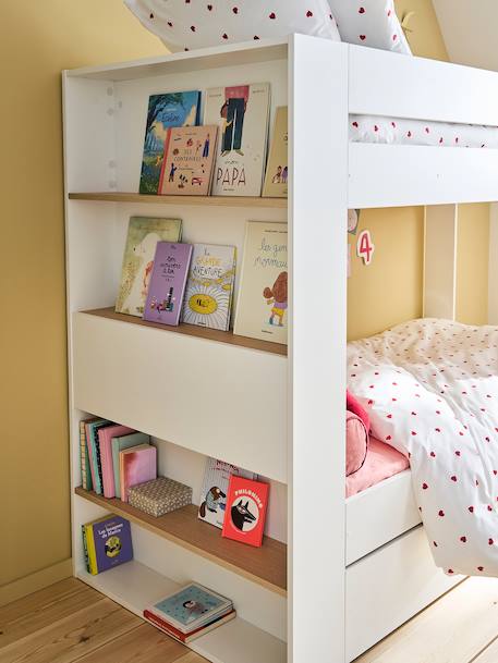 Lit superposé enfant 90x190cm avec tiroirs et bibliothèque blanc - vertbaudet enfant 