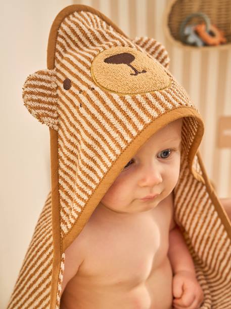 Badcape + washandje PETIT OURS, met gerecycled katoen beige, gestreept - vertbaudet enfant 