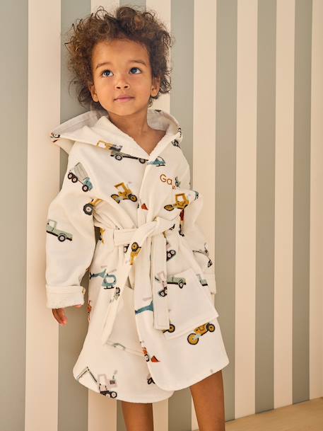 Badjas voor kinderen CHANTIER personaliseerbaar, met gerecycled katoen wit, bedrukt - vertbaudet enfant 