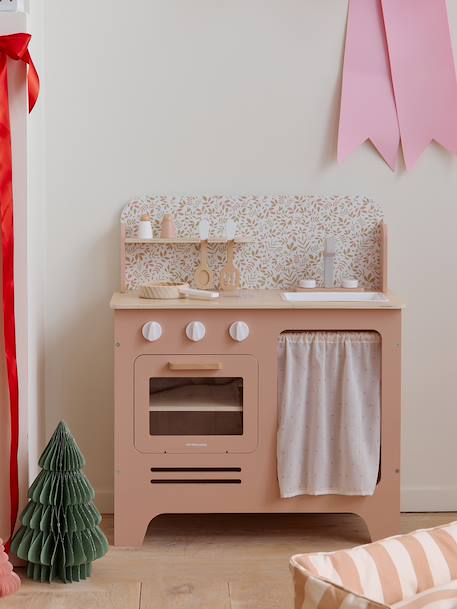 Cuisine en bois FSC® avec accessoires écru+rose+vert sauge - vertbaudet enfant 