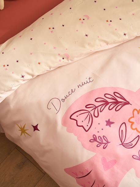 Parure housse de couette + taie d'oreiller enfant réversible BIRDY, avec coton recyclé rose poudré - vertbaudet enfant 