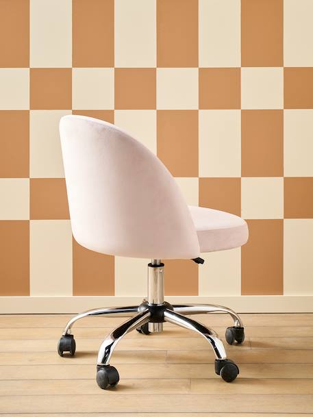 Chaise de bureau à roulettes enfant en velours bleu+rose poudré - vertbaudet enfant 