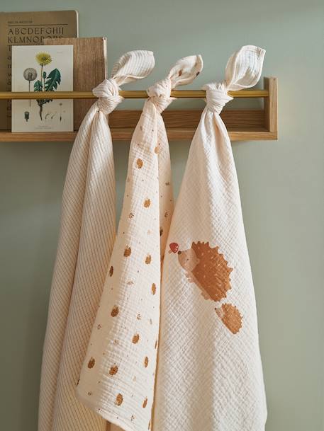 Lot de 3 langes en gaze de coton HERISSON beige imprimé - vertbaudet enfant 