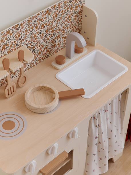 Cuisine en bois FSC® avec accessoires écru+rose+vert sauge - vertbaudet enfant 