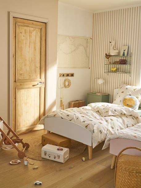 Parure housse de couette et taie d'oreiller enfant WILD ANIMALS blanc imprimé - vertbaudet enfant 
