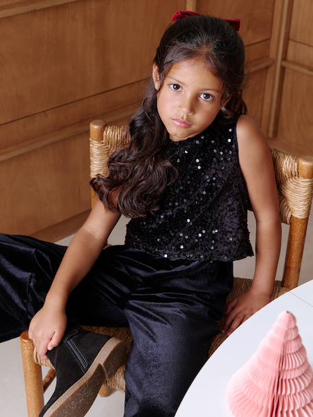 Combinaison fille bi-matière sequins et velours noir - vertbaudet enfant 