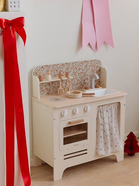 Cuisine en bois FSC® avec accessoires écru+rose+vert sauge - vertbaudet enfant 