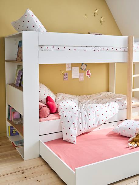 Lit superposé enfant 90x190cm avec tiroirs et bibliothèque IDAHO blanc - vertbaudet enfant 