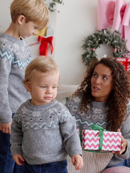 Pull bébé jacquard noël capsule famille gris chiné - vertbaudet enfant 