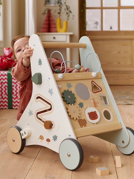 Loopwagen met remmen GREEN FOREST van FSC®-hout geel+hout+rood - vertbaudet enfant 
