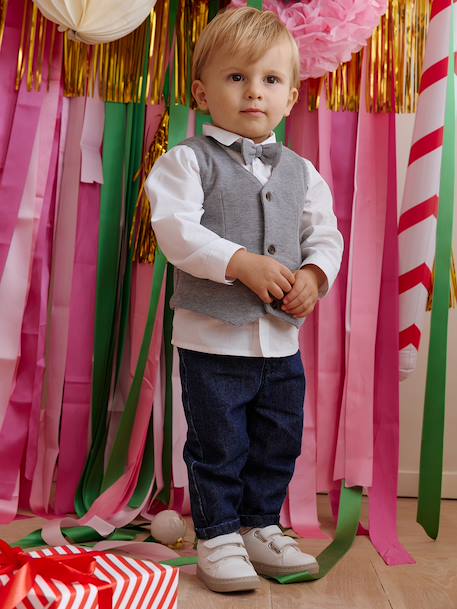 Babyset voor jongens met hemd, vlinderdas en vest wit - vertbaudet enfant 