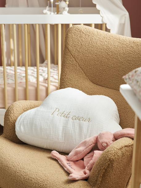 Personaliseerbaar kussen van katoengaas Wolk ecru+grijsblauw+kaneel+roze (poederkleur) - vertbaudet enfant 